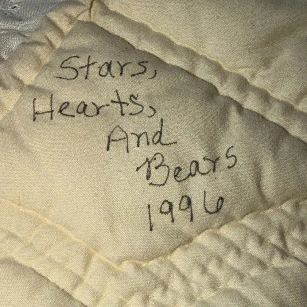 Handmade Teddy Bear Baby Quilt Pastel Crib Blanket Nursery 56x37 Vtg Cottagecore